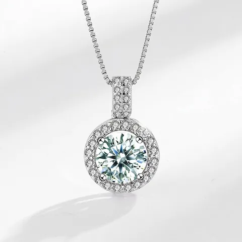 S925 Sterlingsilber Moissanit Halskette Für Damen Hellgrün Moissanit Halo Anhänger Geometrische Halskette Schmuck Geschenk