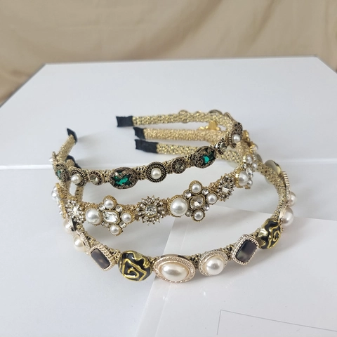 Barock Strass Künstliche Perlen Stirnband Vintage Gold Gewebte Legierung Haarreif Für Frauen Elegante Hochzeit Party Haarschmuck