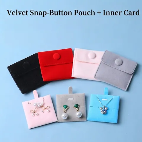 Velvet Jewelry Pouch Snap Button Closure Small Jewelry Storage Bag For Rings Earrings Necklaces Packaging Gift Bag