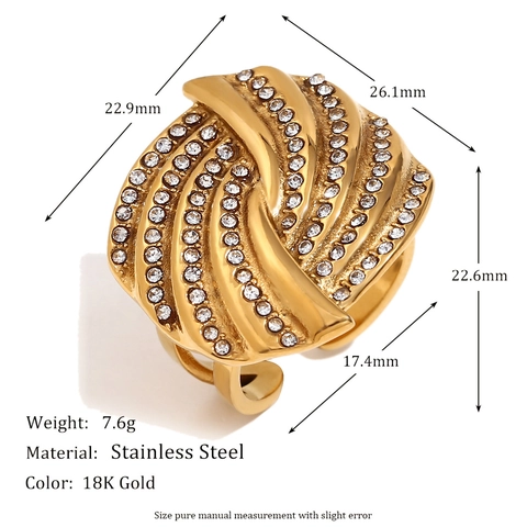 Anillo De Espiral De Acero Inoxidable Chapado En Oro De 18K Y Pendientes De Botón Con Diamantes De Imitación Joyería