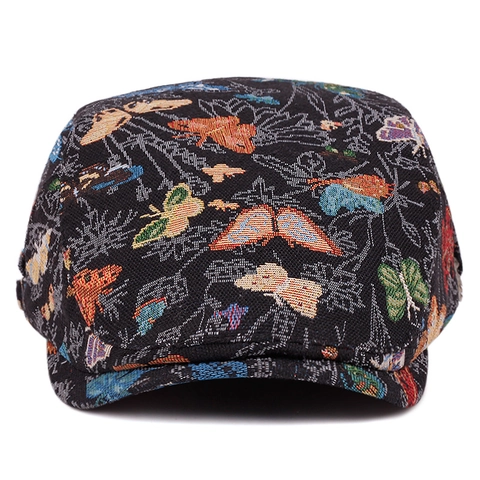 Butterfly Jacquard Ivy Cap Vintage Cotton Adjustable Beret Hat For Women Fashion Retro Style