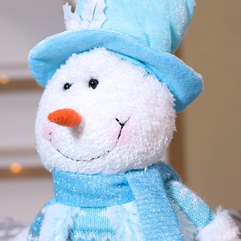 Poupée Peluche Noël Décoration Bureau Bleu Blanc Longues Jambes Perlées Père Noël Bonhomme Neige Tissu Tricot Maison
