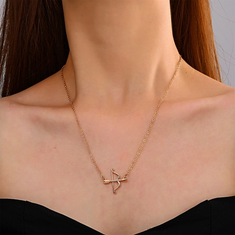 Collier Pendentif Arc Et Flèche Zircone Flèche De Cupidon Bijoux En Cuivre Pour Femmes Style Vintage