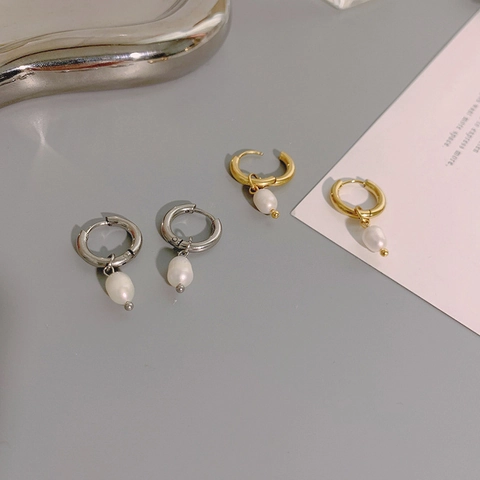 Artificial Pearl Hoop Earrings 304 Stainless Steel 18K Gold Plated Minimalist Huggie Drop Dangle Women Elegant Jewelry