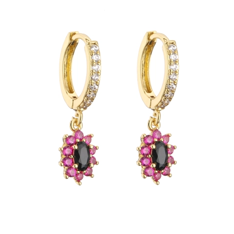 Orecchini A Cerchio In Rame Con Pendente A Fiore In Zirconia Colorata Gioielli Geometrici Placcati Oro Per Donna Stile Vintage