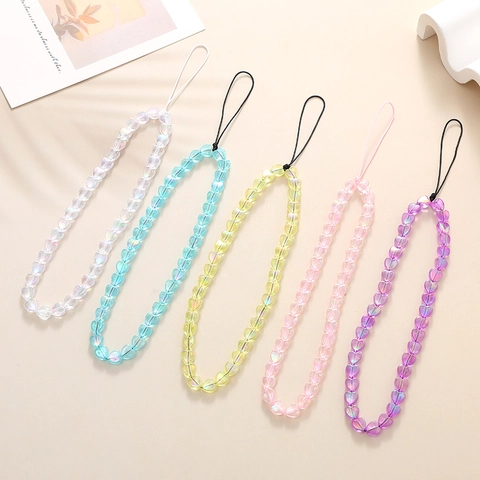 Acrylperlen-Handykette Herzförmig Schillernd Holografisch Anti-Verlust-Lanyard Handgelenkband Zubehör Für Frauen Mädchen