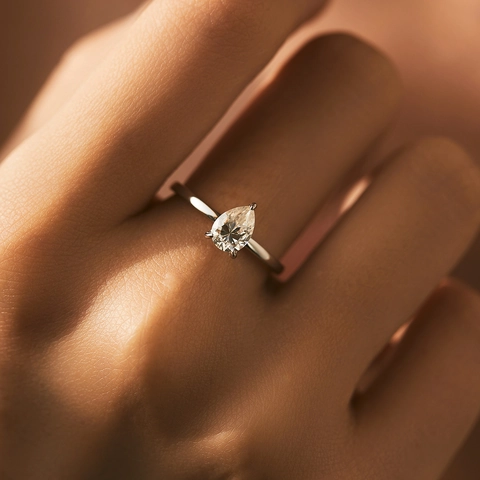 Anillo de Moissanita de Plata de Ley 925 Vintage Francés para Mujer Color D VVS1 Corte de Pera Gota de Agua Solitario Joyería Fina Regalo