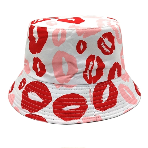 Chapeau Bob Imprimé Lèvres Polyester XOXO Cœur Graffiti Saint Valentin Protection Solaire Été Voyage Femme