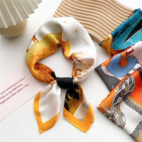Vierkante Sjaal Satijngevoel Polyester Bedrukte Halssjaal Neckerchief Elegant Veelzijdig Modeaccessoire Voor Dames