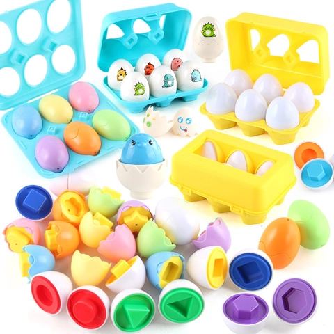 Educational Matching Egg Toy For Kids Toddlers Color Shape Recognition Montessori Early Learning Tools Simulation Eggs Cartoon Dinosaur Fruit Vegetable Geometric Puzzle Toys