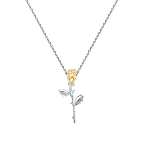 925 Sterling Silver Rose Flower Pendant Necklace For Women Two-Tone Gold Silver Rose Bud Botanical Necklace Fine Jewelry Gift