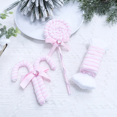 Decorazioni Appese Lecca Lecca Di Natale In Peluche Maglia A Righe Con Fiocco Per Albero Di Natale Festa Casa