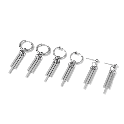 Stainless Steel Dangle Drop Earrings Industrial Punk Geometric Bar Pendants Hoop Stud Clip Non Pierced Unisex Minimalist