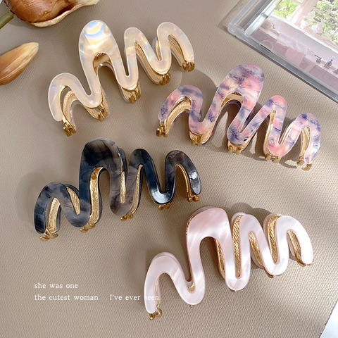 Wavy Acetate Hair Claw Clip Marble Texture Alloy Metal Shark Clip Korean Fashion Hair Accessories For Women Girls