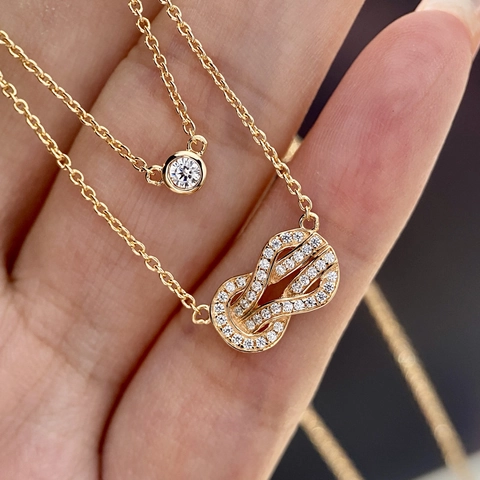 Collana Doppio Strato Nodo Infinito Rame Placcato Oro Zirconia Cubica Pavé Gioielli Eleganti Da Donna