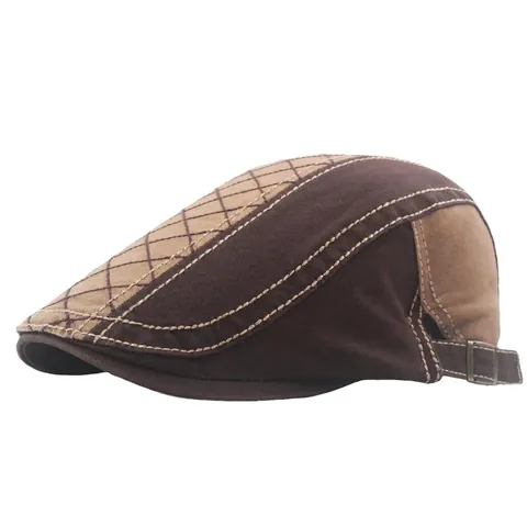 Berretto Piatto Uomo Newsboy Vintage Cotone Patchwork Trapuntato Regolabile Stile Britannico Accessorio Casual