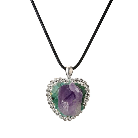 Collana Con Pendente In Ametista Vintage Geometrico Cuore Pietra Rame Gioielli Strass Con Cordino Nero Da Donna