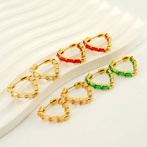 Heart Shaped Hoop Earrings Stainless Steel 18K Gold Plated Colorful Zircon Inlaid Fashion Jewelry For Women
