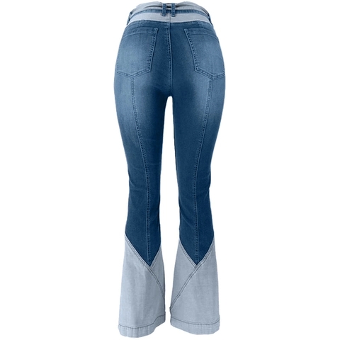 Jeans Flare Patchwork Donna Vita Alta Pantaloni In Denim Elasticizzato Cotone Rayon Poliestere Elastan Con Cintura