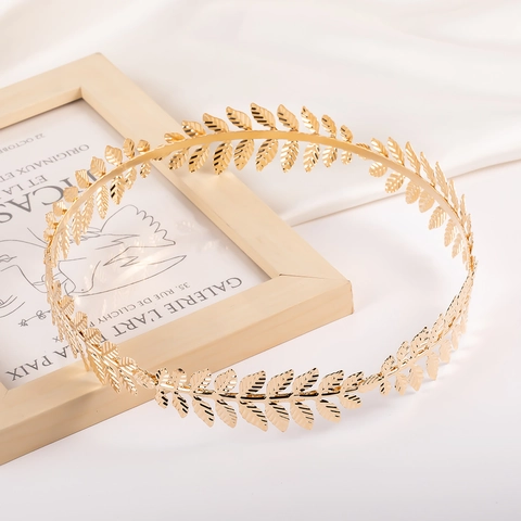 Gold Metal Leaf Crown Headband Laurel Wreath Olive Branch Hair Accessories For Wedding Goddess Costume Party