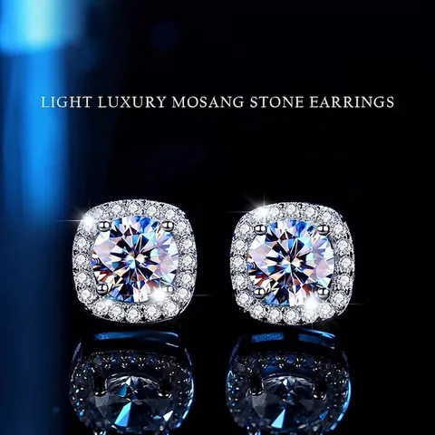925 Sterling Silver Moissanite Stud Earrings Square Halo Radiant Cut Rhinestone Earrings With GRA Certificate For Women Jewelry Gift