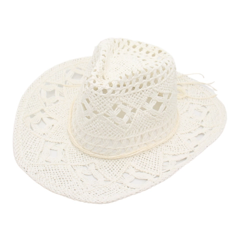 Hollow Out Straw Western Cowboy Hat Breathable Wide Brim Sun Protection Bohemian Jazz Beach Sunhat For Men Women