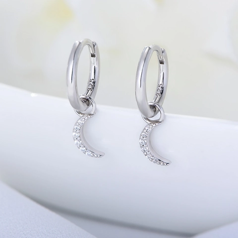 Pendientes de Aro de Luna Creciente de Plata de Ley 925 Para Mujer Pendientes Minimalistas con Pavé de Strass Joyería Regalo