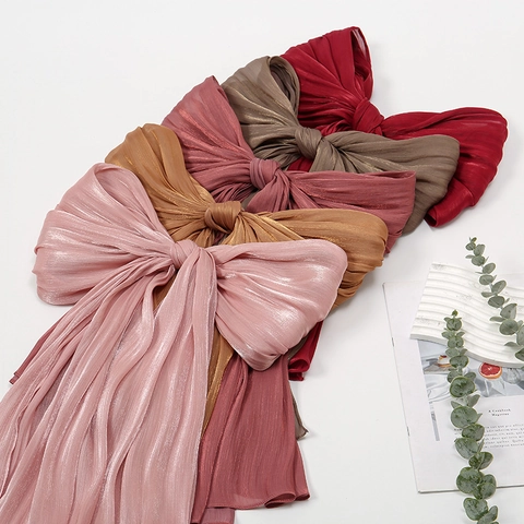 Damen Plissee Chiffon Schal Elegant Einfarbig Hijab Glanzseide Strukturierte Schultertuch Sonnenschutz Mode Accessoires Für Damen