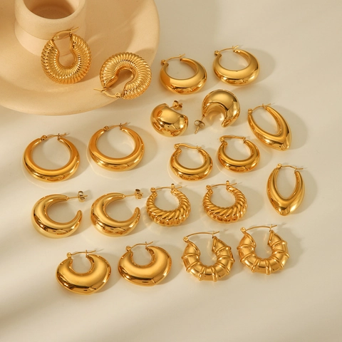 Stainless Steel Chunky Hoop Earrings 18K Gold Plated Waterproof Twisted Geometric Fashion Jewelry For Women