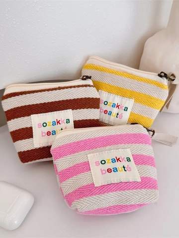 Mini Canvas Coin Purse Stripe Polka Dot Makeup Pouch Small Storage Bag For Lipstick Earphones Portable Zippered Wallet
