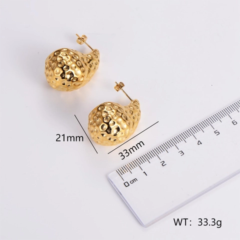 Gehämmerte Tropfen Ohrstecker 18K Vergoldet Edelstahl Mollig Statement Schmuck Für Frauen