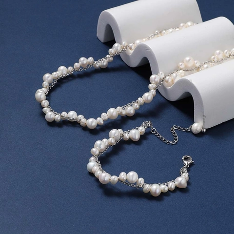 Irregular Natural Freshwater Pearl Splicing Double Layer Necklace For Women Light Luxury Gold Plated Copper Clavicle Chain Jewelry