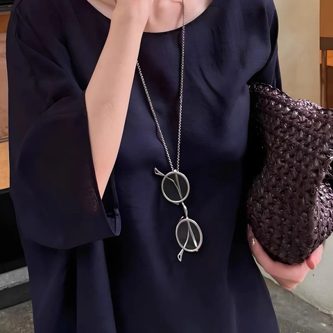 Collar De Cadena Larga Con Colgante De Gafas Creativo Aleación Retro Minimalista Cadena De Suéter Para Mujer Joyería De Moda