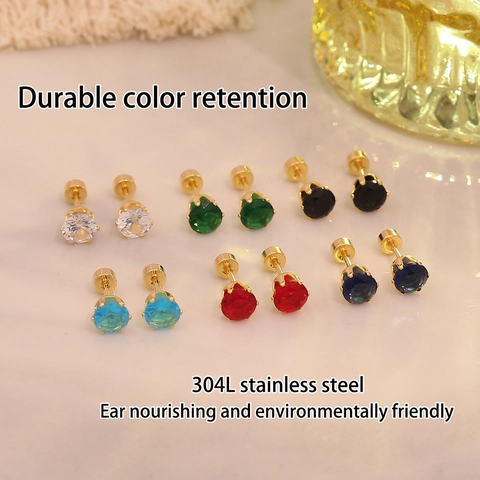 Runde Zirkon Ohrstecker Mit 304 Edelstahl Ohrpfosten Sechs Krallenfassung Bunter Modeschmuck Damen Herren