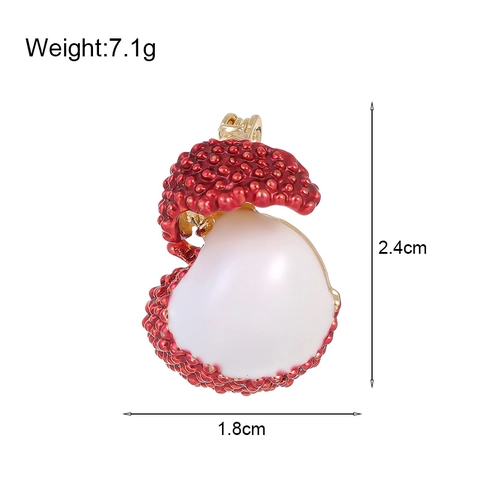 Creative Lychee Fruit Brooch Enamel Alloy White Faux Artificial Pearl Pin Realistic Red Gold Exquisite Accessory For Women