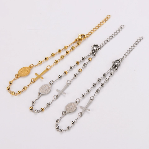 Religieuze Roestvrijstalen Armband Met Kruis En Sint Benedictus Medaille Verstelbare Kralenketting Sieraden Cadeau Voor Dames