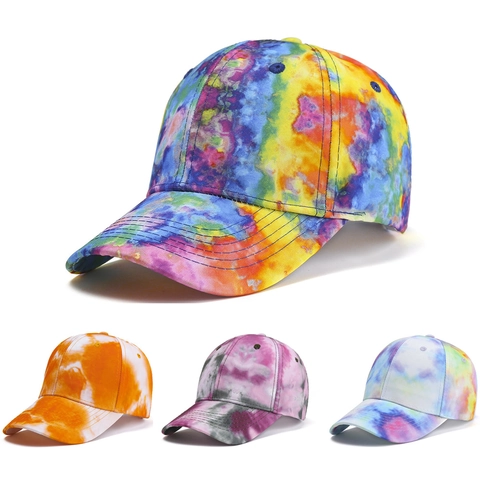 Tie Dye Baseball Cap Gradient Colorful Cotton Polyester Adjustable Sun Protection Outdoor Hat For Men Women