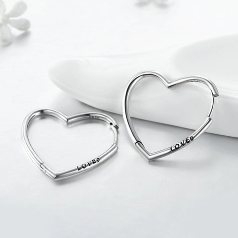 Orecchini A Cerchio A Cuore Argento Sterling 925 Lucidato Incisione Lettere Loved Gioielli Eleganti