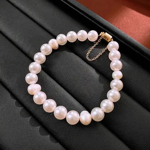 Bracelet Élégant En Perles D'eau Douce Irrégulières Avec Fermoir Magnétique Doré Et Chaîne De Sécurité Bijoux Vintage Pour Femmes