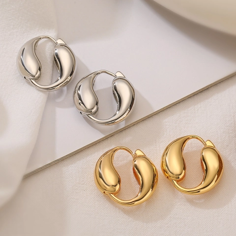 Orecchini A Goccia D Acqua Minimalisti Rame Lucidato Placcato Oro Argento Geometrico Chunky Stile Ins Per Donne