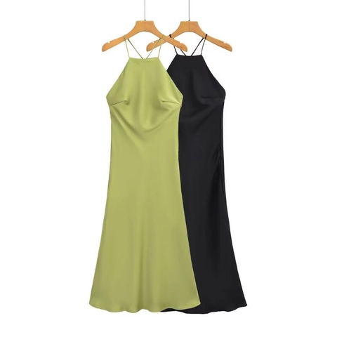Satin Halter Maxikleid Rückenfrei Ärmellos Einfarbig Elegant Party Langes Kleid Für Damen