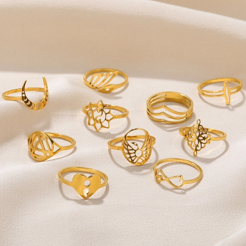 Infinity Herz Semicolon Ring Edelstahl 18K Vergoldet Minimalistisches Geometrisches Hohles Schmuckstück Für Frauen Männer Accessoire