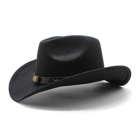 Westerse Cowboyhoed Wollen Vilt Fedora Vintage Brede Rand Leren Band Klinknagels Zonbescherming Voor Mannen Vrouwen Jazz Cap