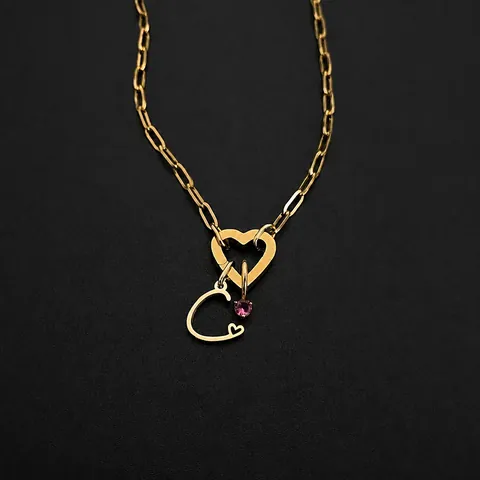 Exquisite Stainless Steel 14K Gold Plated Initial Letter Necklace For Women Heart Carabiner Clasp Pink Rhinestone Pendant Paperclip Chain Personalized DIY Jewelry