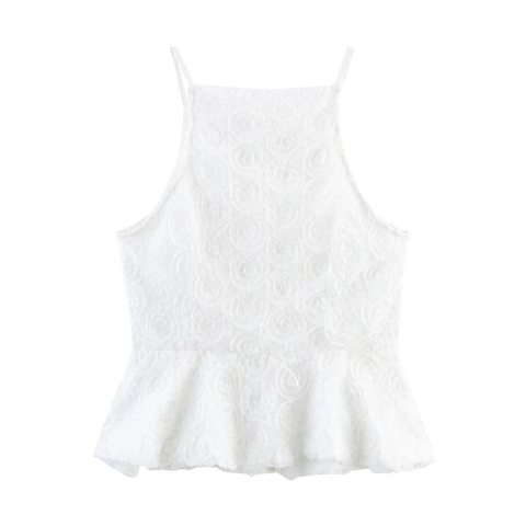 Canotta Camisole Donna Dolce Texture Rosa 3D Allacciatura Al Collo Bottone Davanti Orlo Peplum Camicia Senza Maniche Elegante