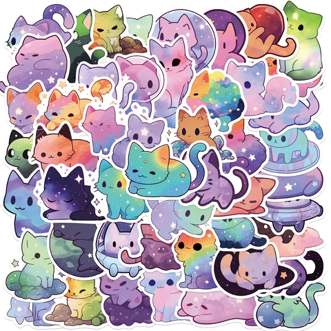 Cartoon Cat Stickers Starry Sky Galaxy PVC Waterproof Graffiti Decals For Laptop Luggage Guitar DIY Decoration Cute