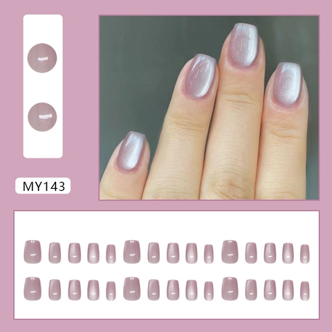 Uñas Postizas Press On Morado Ojo De Gato Gelatina Plástico ABS Corto Cuadrado Redondo Extraíble Simple Suave Degradado Francés Mujer