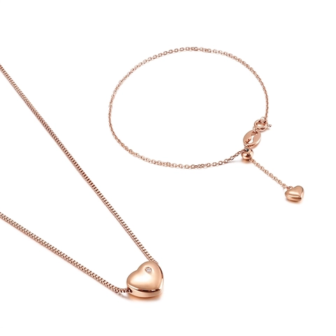Collar Y Pulsera Corazón Joyas Acero Inoxidable Colgante Circón Cadena Ajustable Moda Mujer Accesorio Minimalista