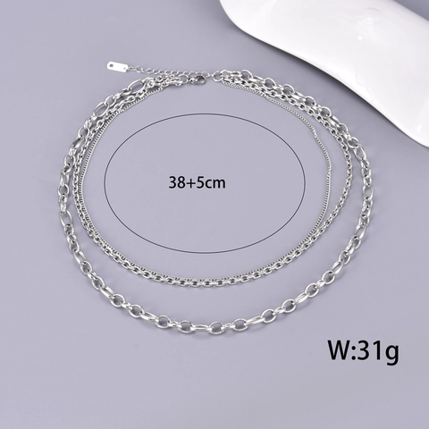 Vintage Silver Stainless Steel Layered Necklace For Women Curb Chain Snake Chain Stacked Multi-Strand Jewelry Gift
