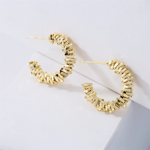 Geometrische C-Hoop Oorbellen Koper 14K Verguld Getextureerd Ontwerp Mode Sieraden Met 925 Sterling Zilveren Oorbel Post